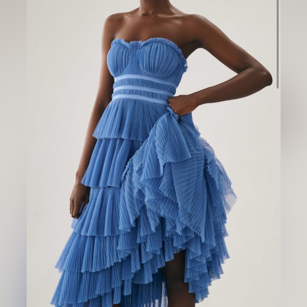 Anthropologie Hutch Strapless Tiered Tulle Dress Blue Size 4